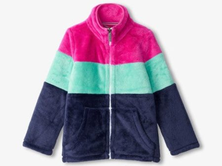 Colourblock Stripes Fuzzy Fleece Girls Zip-Up Jacket Cheap