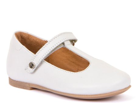 Dressy Leather T-Bar Ballerina - White Hot on Sale