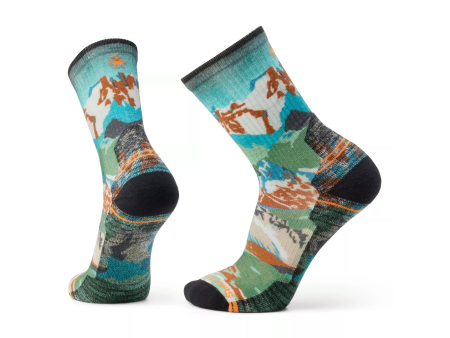 Hike Light Cushion Alpine Trail Print Men s Crew Socks Fashion