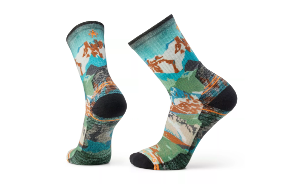 Hike Light Cushion Alpine Trail Print Men s Crew Socks Fashion