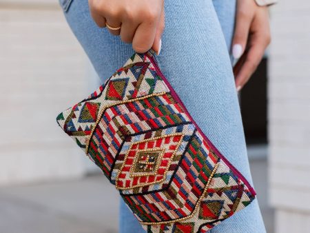 Woven Zipper Pouch - Burgundy Online now