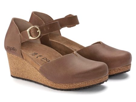 Mary Ring-Buckle Women s Wedge -  Cognac Oiled Leather For Discount