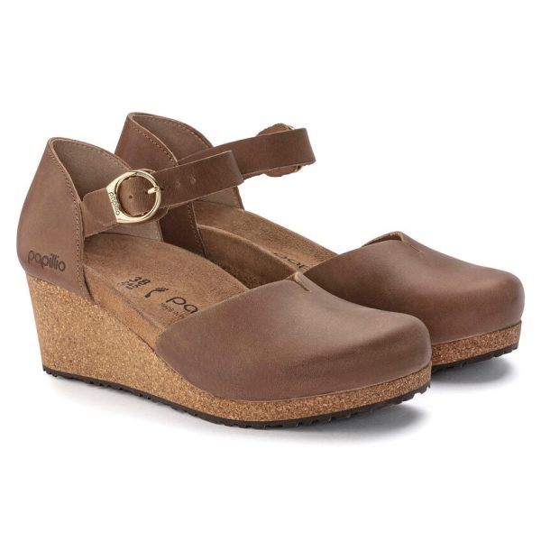 Mary Ring-Buckle Women s Wedge -  Cognac Oiled Leather For Discount