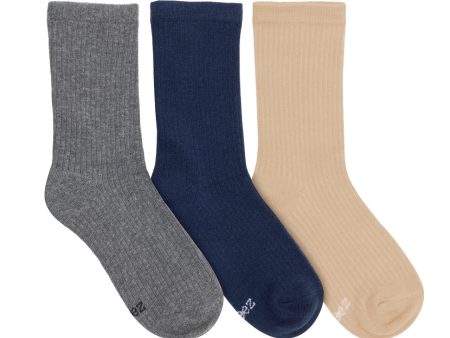 3pk Ribbed Crew Kid s Socks - Grey|Navy|Khaki Hot on Sale