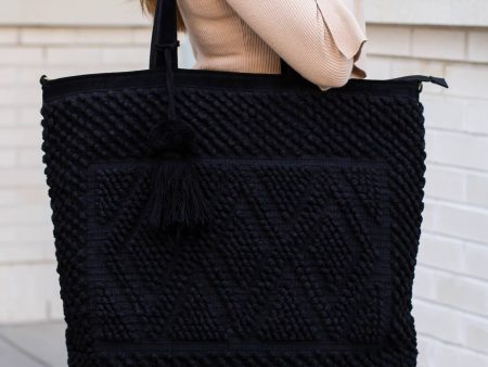 Large Woven Tote Bag - Black Discount