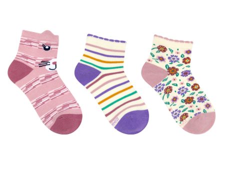 Kitty Flowers 3-Pack Quarter Socks Online now