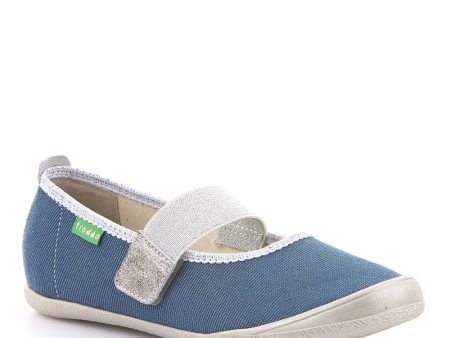 Casual Kid s Mary Jane Canvas Ballerina - Denim with Silver Online Hot Sale