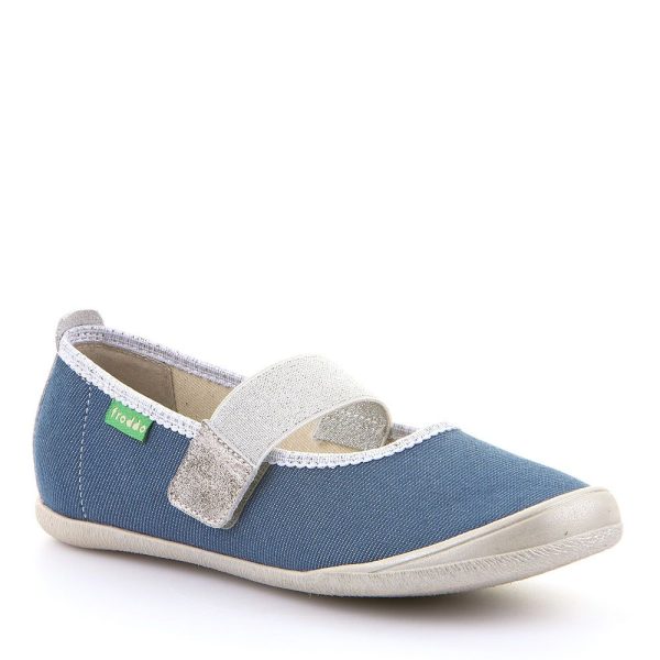 Casual Kid s Mary Jane Canvas Ballerina - Denim with Silver Online Hot Sale